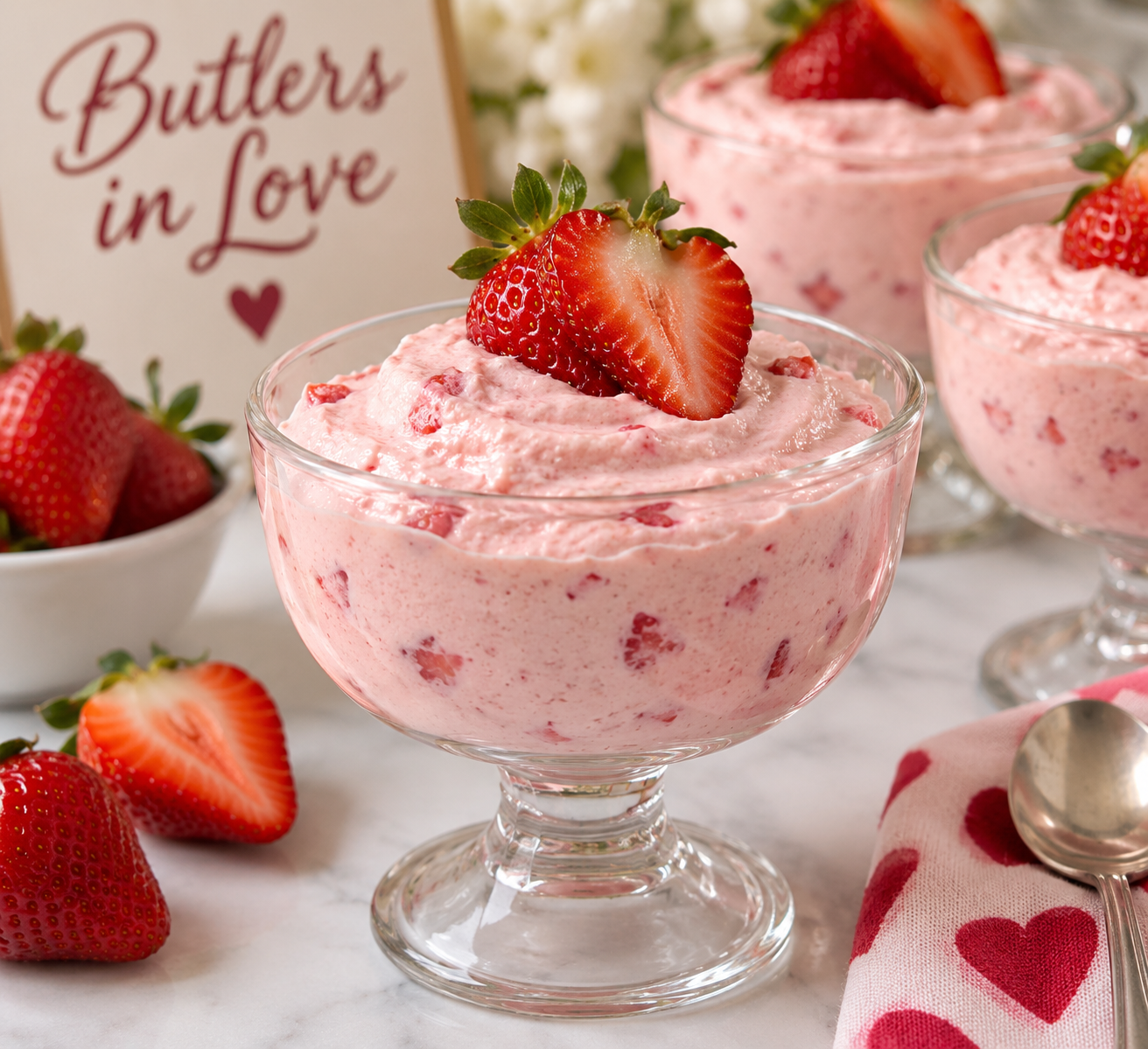 Easy lactose-free strawberry mousse with fresh strawberries