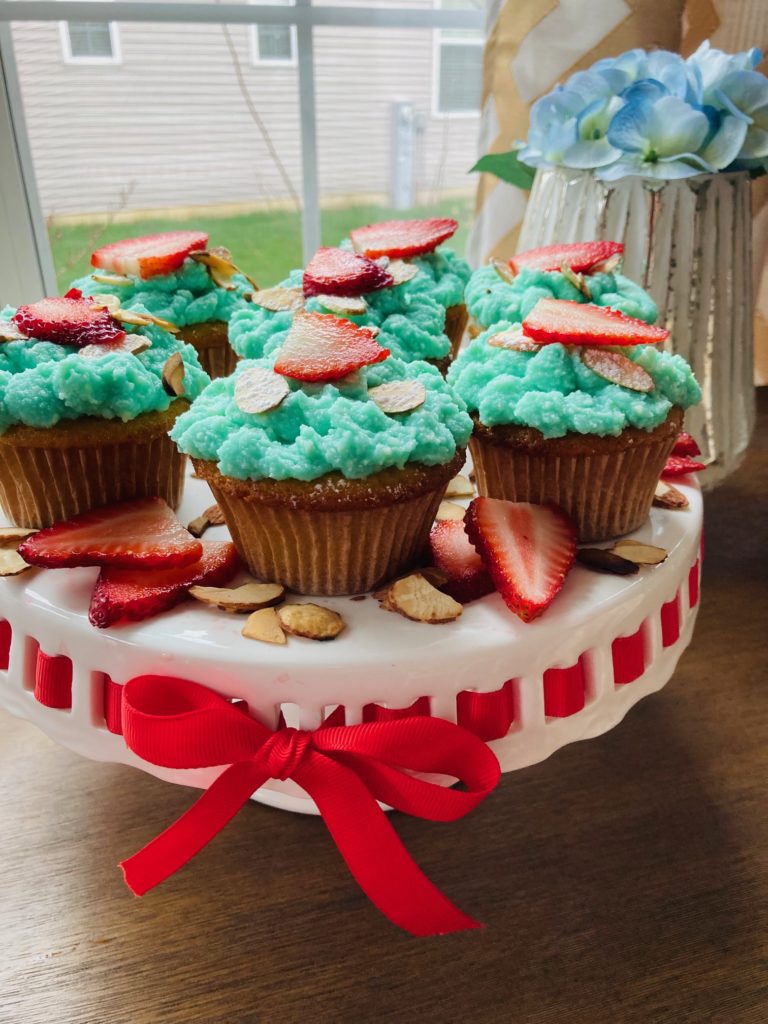 Honey Almond Cupcakes with Mascarpone Buttercream Frosting